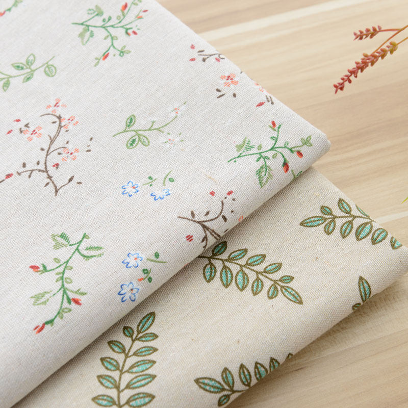 Printed cotton linen fabric Green leaf Gardenia Flowers Handmade Diy Cloth Head Tableclob Sofa Release Linen Bouquet Background Cloth
