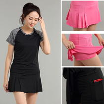 Skirt womens elastic quick-drying sports short skirt running culottes anti-light 2020 new Korean loose pleated skirt