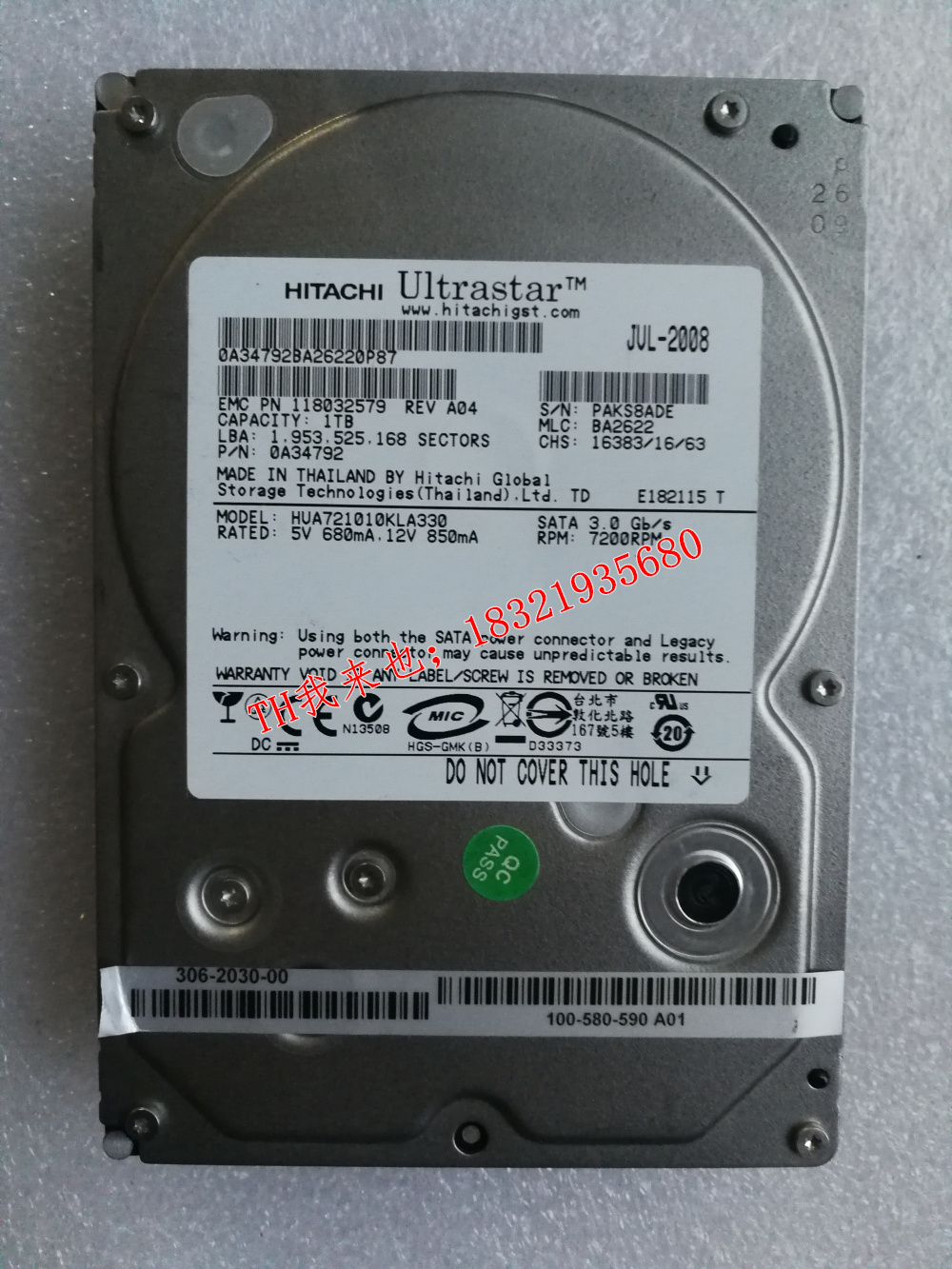 Hitachi EMC Storage 306203000100580590 HUA721010KLA330 1T 7 2K