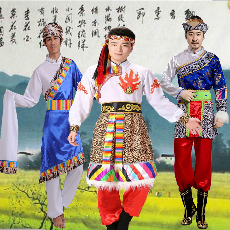 Tibetan acting out of clothing for men's dance costumes adult water sleeves Tibetan folk performance clothes Tibetan robes suit slanted shoulders