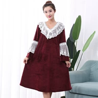 Phiên bản Hàn Quốc của tòa án ren đôi đồ ngủ nhung nữ XL váy ngủ mùa đông dài bà bầu lỏng áo choàng áo choàng mùa đông