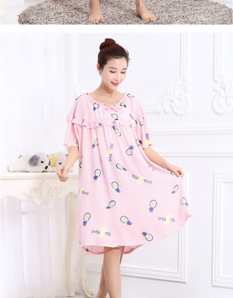 Mùa hè phụ nữ lỏng lẻo kích thước lớn ngắn- tay nightdress chất béo mm200 kg phụ nữ mang thai tăng chất béo bông bông nhà đồ ngủ