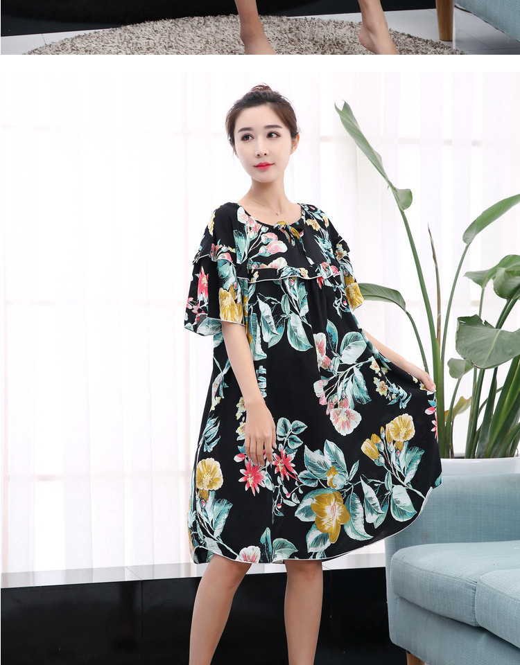 Mùa hè siêu mỏng ngắn tay cotton lụa rayon nightdress phụ nữ mang thai loose slimming MM tối thêm kích thước lớn 200 kg nữ