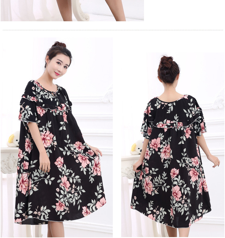 Mùa hè siêu mỏng ngắn tay cotton lụa rayon nightdress phụ nữ mang thai loose slimming MM tối thêm kích thước lớn 200 kg nữ