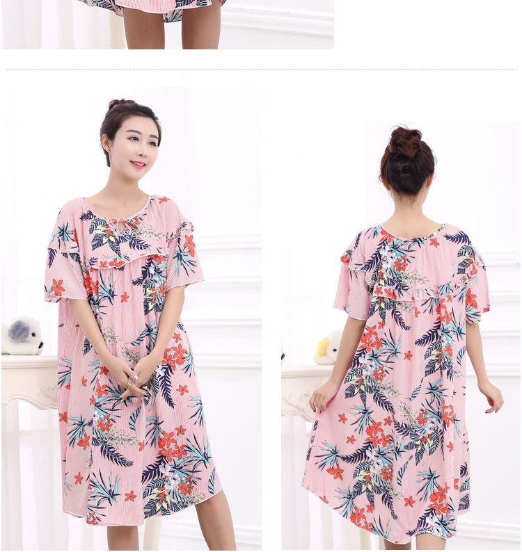 Mùa hè phụ nữ lỏng lẻo kích thước lớn ngắn- tay nightdress chất béo mm200 kg phụ nữ mang thai tăng chất béo bông bông nhà đồ ngủ