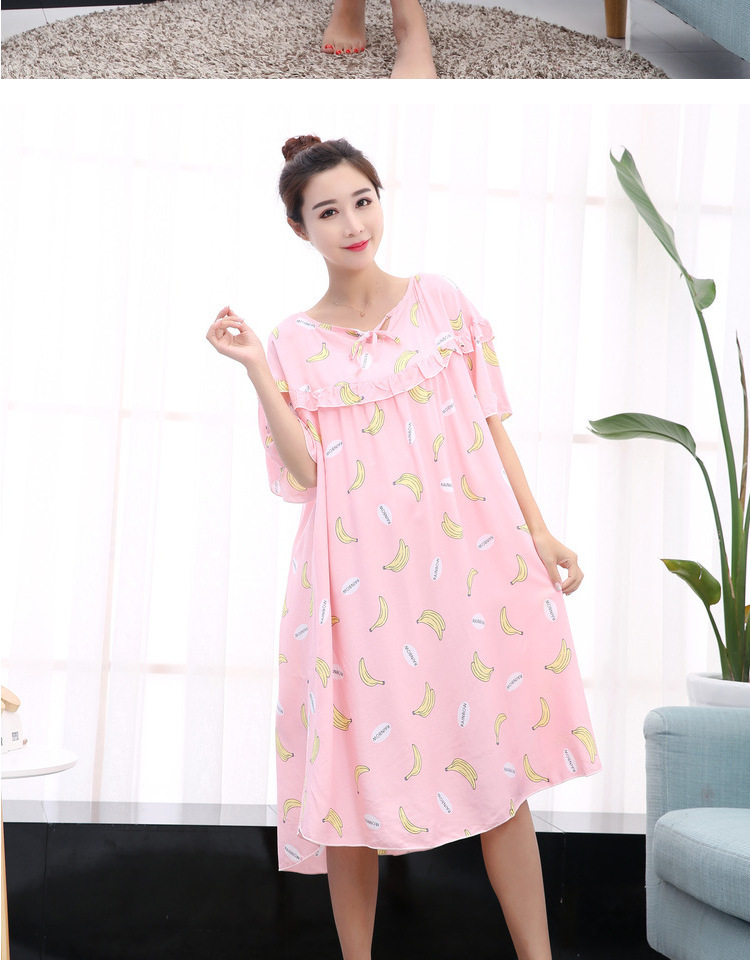 Mùa hè siêu mỏng ngắn tay cotton lụa rayon nightdress phụ nữ mang thai loose slimming MM tối thêm kích thước lớn 200 kg nữ