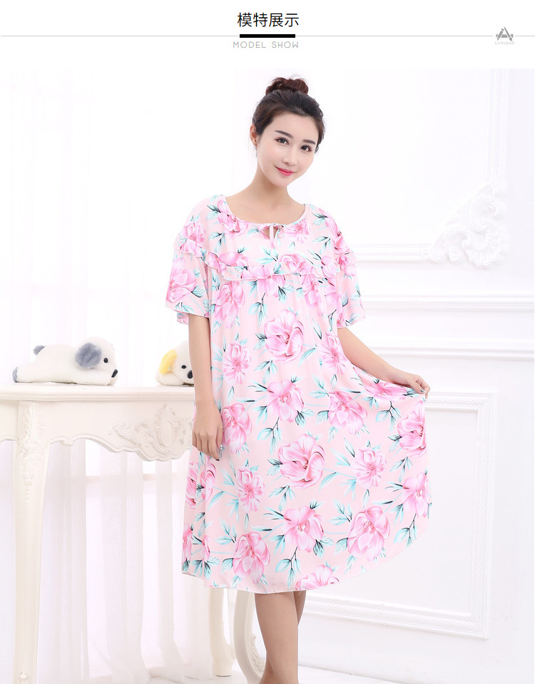 Nữ mùa hè siêu mỏng ngắn tay cotton lụa cotton ngủ váy lỏng giảm béo MM nhà ăn mặc thêm kích thước lớn 200 kg