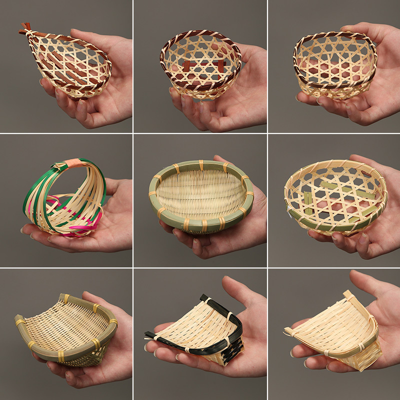 Bamboo Mini Basket, Creative Hand-Woven Small Fruit Basket, Household Storage Basket, Vegetable Basket, Bamboo Spatula, Rice Washing Basket
