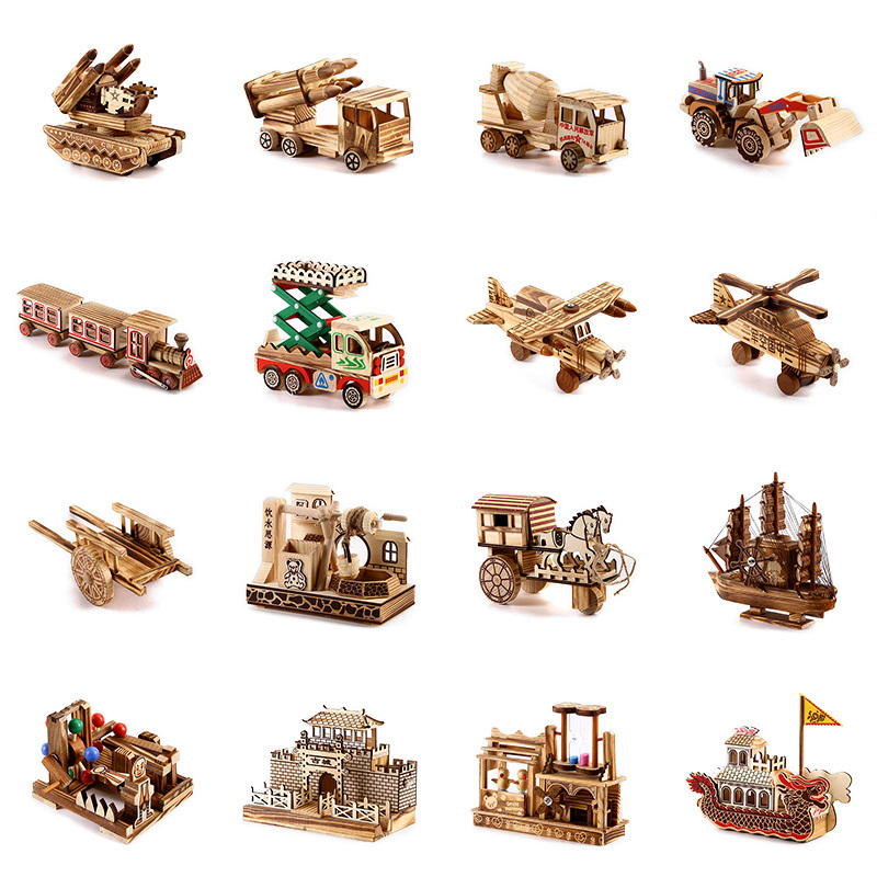Wooden Toy Model Home Furnishings Decorations Crafts Artificial Ornaments Kidsren's Gifts Sycamore Wood Material Package