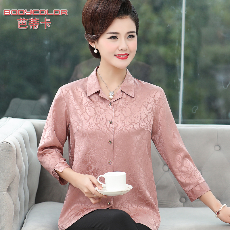 2022 new silk shirt mother spring and autumn dress women's long-sleeved mulberry silk top middle-aged and elderly 60 years old and 70 grandma dress