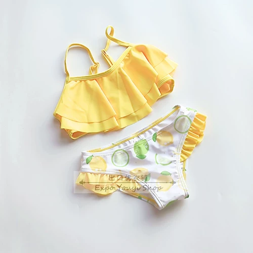 Свежий лимонный желтый купальник, регулируемые дизайнерские бретели, 5-14 лет