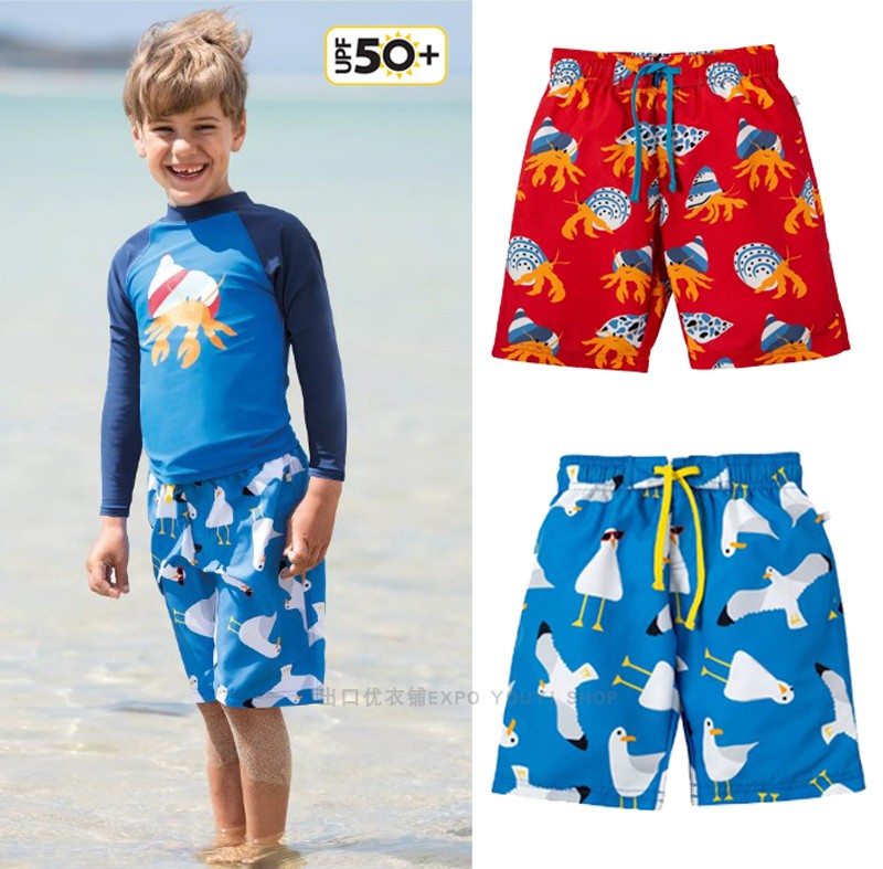 Foreign trade boys sunscreen beach pants exported to the United States single cartoon pattern printed waist rope mesh briefs lining