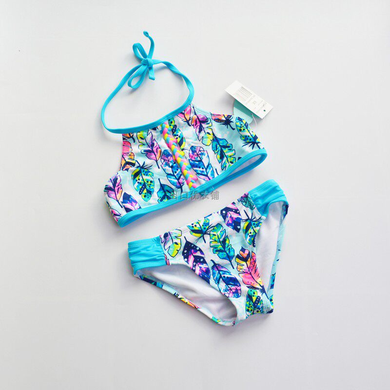 breaking waves series girls ' two-piece swimsuit feather bikini front and rear full of twisted braided rope