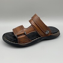 Cowhide solid line sewing ~ foreign trade tail mens sandals leather summer non-slip soft bottom slippers casual wear sandals