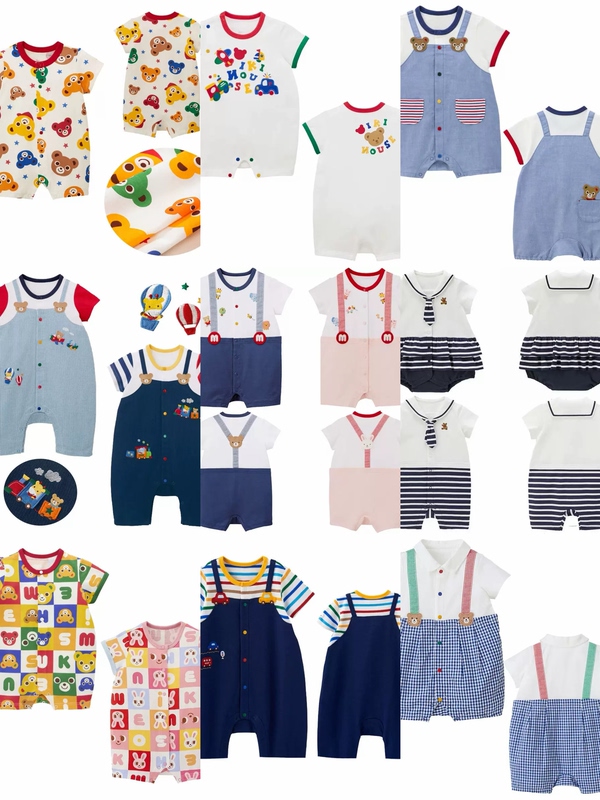 Miki Summer Jumpsuit for Boys and Girls with Cartoon Embroider and All-Over Print Baby Jumpsuit