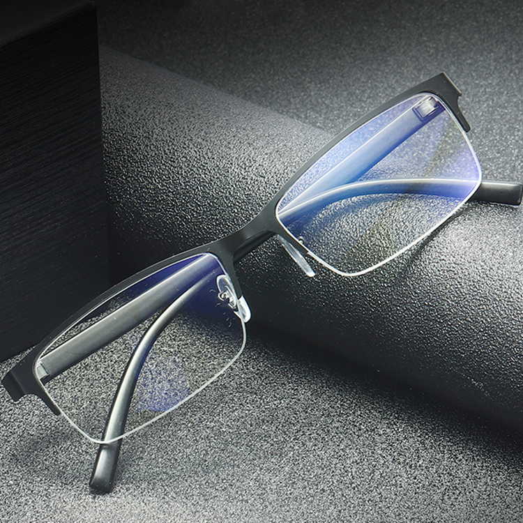 成品近＠视眼睛50-600度加散光配有度数�眼镜男时尚金属半框平光镜架