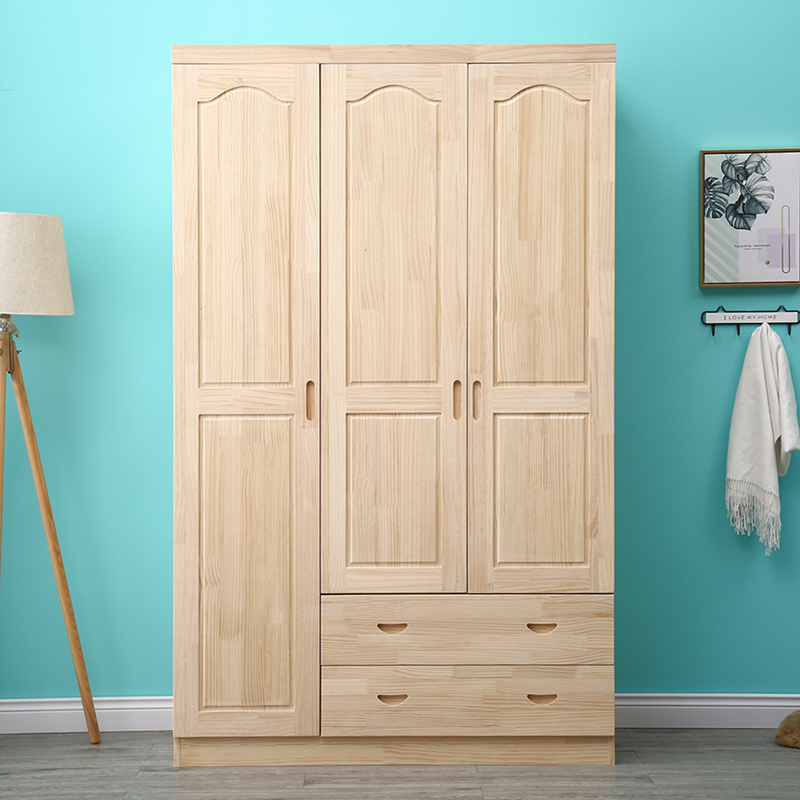 Solid wooden wardrobe 3 open door pine closet closet pine children's wardrobe single door, three door, four door bedroom