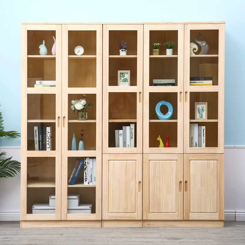 Solid wood bookcase pine file cabinet display cabinet bookcase combination children's storage storage cabinet