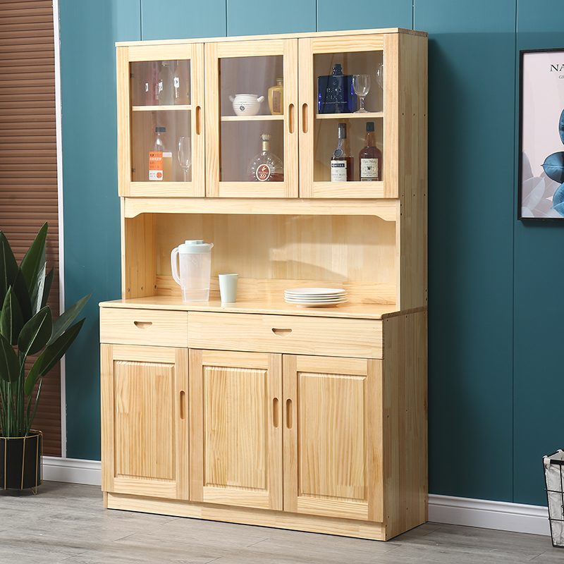 Dining Cabinet Solid Wood Tea Water Cabinet Pine Wood Dining Room Furniture Cupboard Wine Cabinet Wine Cabinet Containing Cabinet Kitchen Door Hall Cabinet Three Doors Cabinet