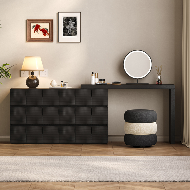 Dressing Table and Chest of Drawers Integrated Solid Wood Italian Minimalist Bedroom Vanity Table Mid-Century Style Black 2026 New Ripple Cabinet Dressing Table and Chest of Drawers Integrated Solid Wood Italian Minimalist Bedroom Vanity Table Mid-Century Style Black 2026 New Ripple Cabinet