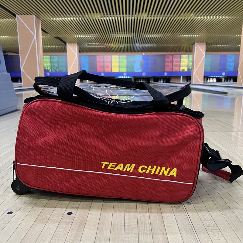 SH Bowling Supplies TEAM CHINA NATIONAL TEAM CO-BOWLING WHEELS DOUBLE BALLS TUG BAG DOUBLE BALL BAG RED