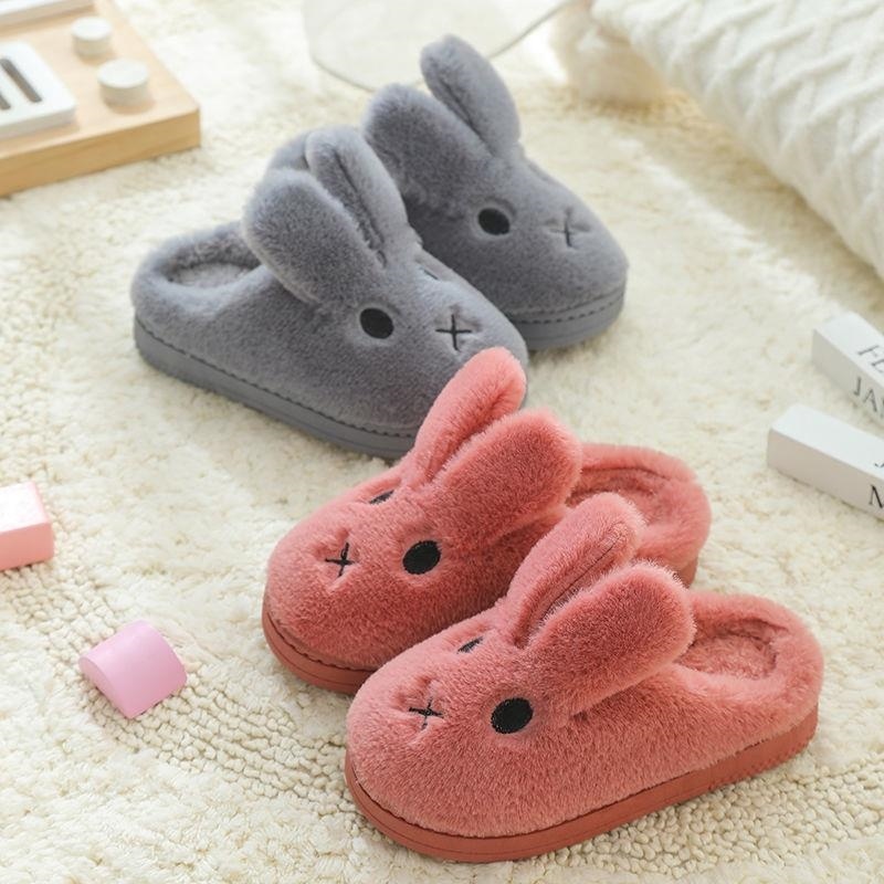Little white rabbit slippers girl Dongtian winter 5 years old boy children cotton slippers funny baby shoes worn at home