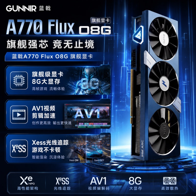 Blue Spear A770 Intel Flux Oc 8g Gaming Graphics Card Desktop Gaming Design Editing Brand New Genuine Original Box Blue Spear A770 Intel Flux Oc 8g Gaming Graphics Card Desktop Gaming Design Editing Brand New Genuine Original Box