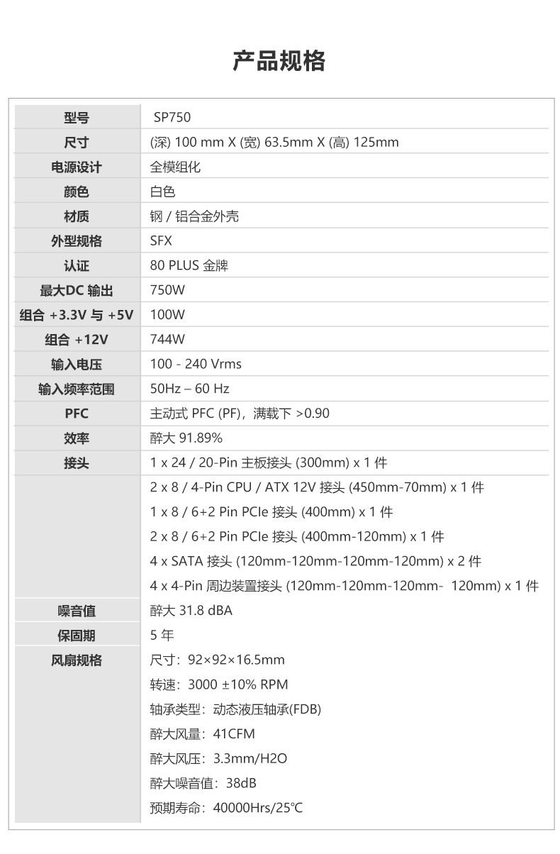 Электропитание для ПК 联力电源750w金牌全模组sfx