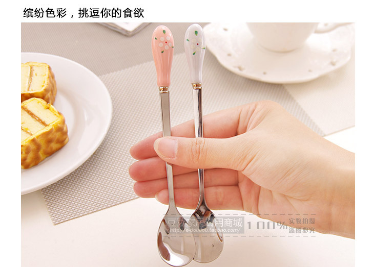 Yishangjia Creative Coffee Stirring Spoon Xử lý gốm thìa muỗng cà phê bằng thép không gỉ dài xử lý muỗng - Cà phê bình pha cafe mini