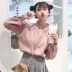 Mùa thu nữ phiên bản Hàn Quốc của nhỏ lỏng lẻo thêu hình trái tim bằng gỗ cổ áo cổ áo sơ mi dài tay giản dị 	mẫu áo sơ mi nữ tay dài Áo sơ mi dài tay