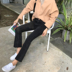 Mùa xuân phiên bản Hàn Quốc của quần dài cạp chẻ chéo quần jeans đen eo cao Quần lọt khe mỏng thẳng quần 9 quần nữ quần jean nữ thu đông Quần jean