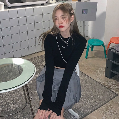 Сексуальная короткая приталенная брендовая утепленный лонгслив