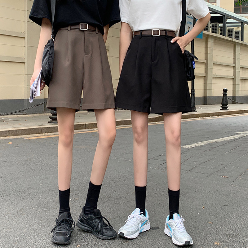 Suit tooling shorts women's summer thin wide-leg pants five-point pants high-waisted a-line pants loose small middle pants