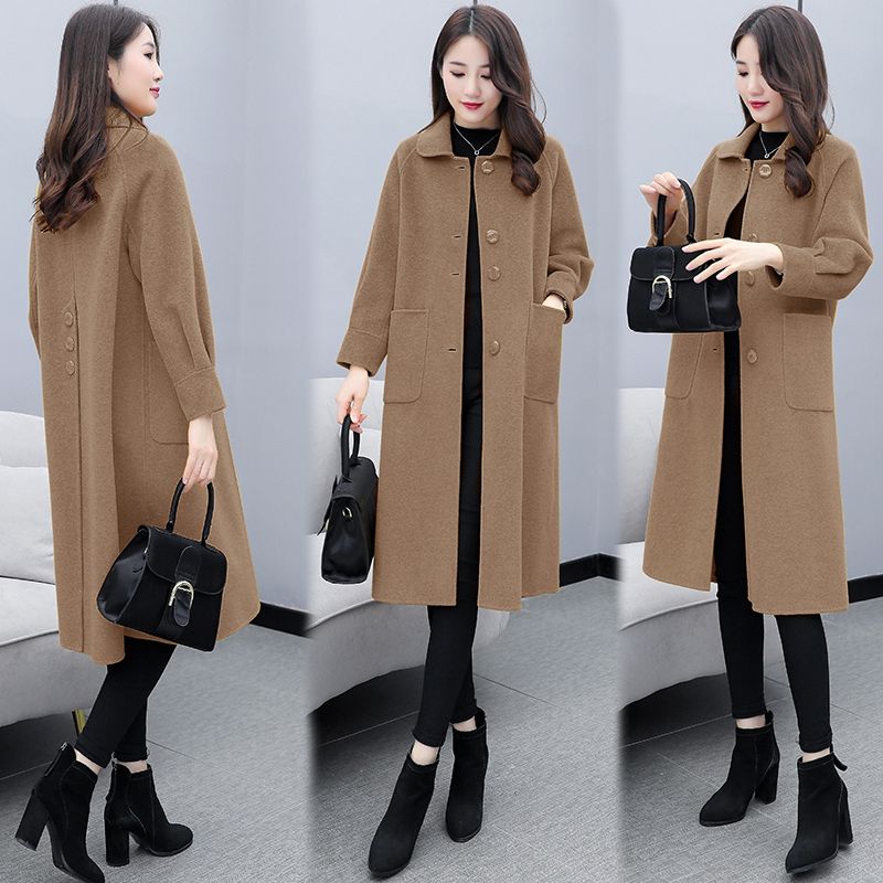 The long version of the great coat of clothes 2022 Korean version of the autumn and winter dolls collar Mao, and the female overcoat with a loose knee and a thin coat of clothing
