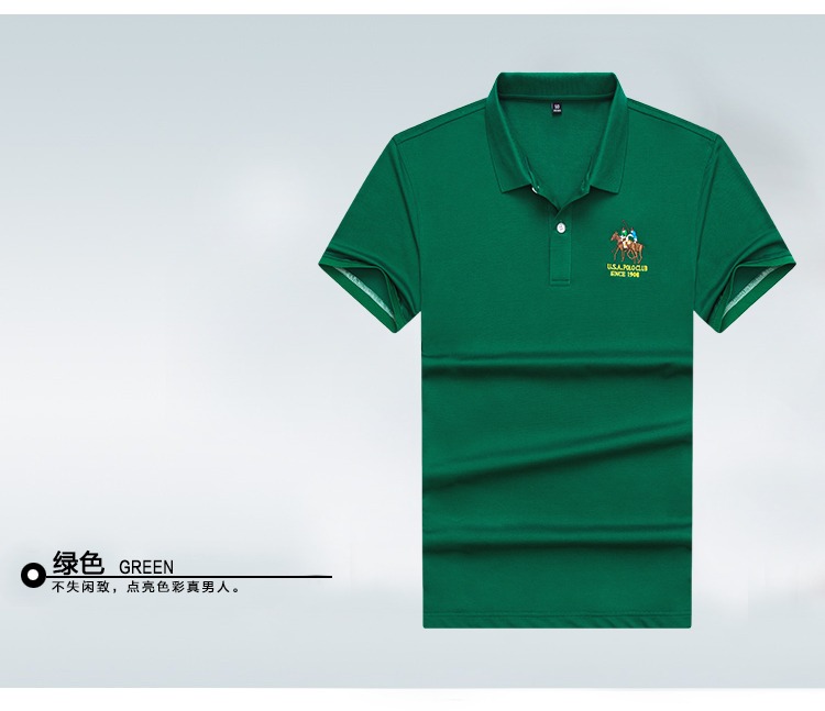 Đầm xòe cotton ngắn tay áo thun nam POLO áo sơ mi màu tím nhạt màu quần rắn nửa tay áo buộc cổ áo mùa hè - Áo phông dài vải thun cotton