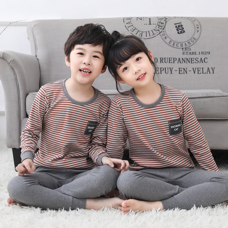 Children's Liner Clothes Boys and Girls Warm All-Cotton Pajamas Home Clothes in Big Children's Autumn Clothes Winter