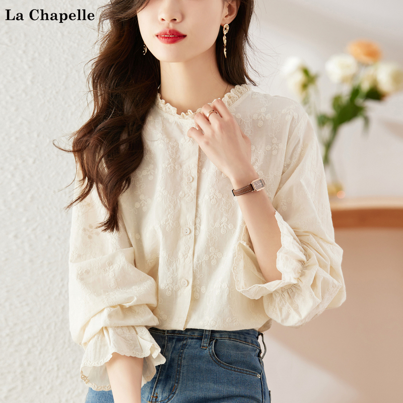 La Chapelle French-Style Shirt for Women, High-End Pure Cotton Design, Niche Shirt, Base Layer Shirt, All-Cotton Women's Top