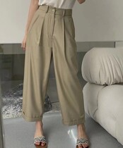 2022 Summer new high waist minimalist net color casual straight drum pants with a slim suit 90% pants