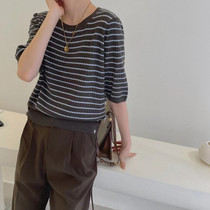 Round neck solid color loose waist design ultra-fine wool soft short sleeve knit womens autumn 2021 New