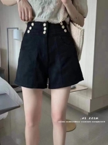 Eurostock High waist three-grain buckle denim shorts woman 2022 Summer money dark high waist A character slim and wide leg hot pants