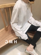 South Korea 2021 autumn new round neck shoulder letter embroidery long sleeve white T-shirt loose base shirt top women