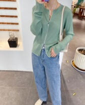 Round neck zipper pit knit sweater cardigan women long sleeve solid color thin coat slim coat slim top 2021 Spring New