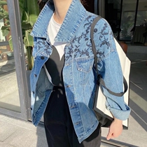 Korea spring new loose fashion flower embroidery TOP denim jacket women casual short coat TOP