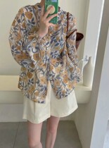 South Korea 2022 Summer New products Ocean Crushed Flowers Thin single row with 100 lap sun protection Long sleeves Straight Cylinder Shirt Woman