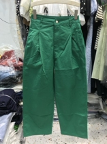 2021 summer new high waist loose thin green casual pants womens wild straight pants wide leg pants thin banana pants