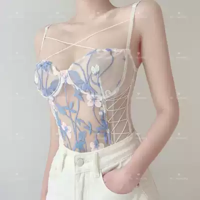 Nunnally and pure and want to build sexy perspective suspenders jumpsuit open embroidery corset strap underwear