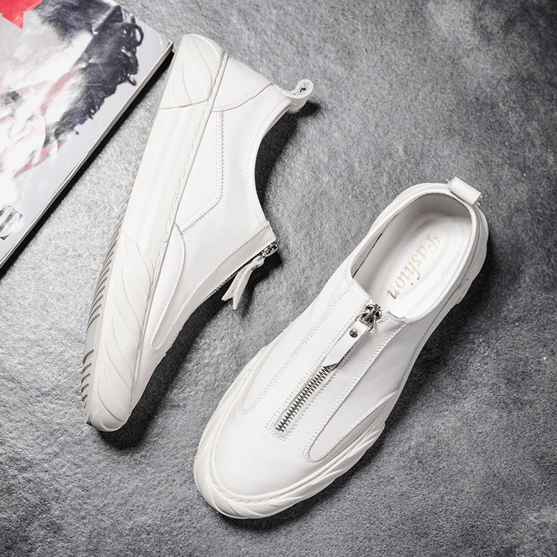 Large size Men's shoes Summer breathable small white shoes Han version white leather shoes One foot pedal sloth shoes casual shoes White shoes Men's 45