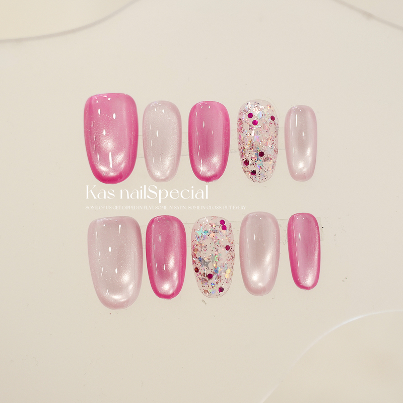 Lucky Barbie Pure Handmade Ice-Clear Brightening High-End 2026 New Cat-Eye Summer Short Press-On Nails Lucky Barbie Pure Handmade Ice-Clear Brightening High-End 2026 New Cat-Eye Summer Short Press-On Nails