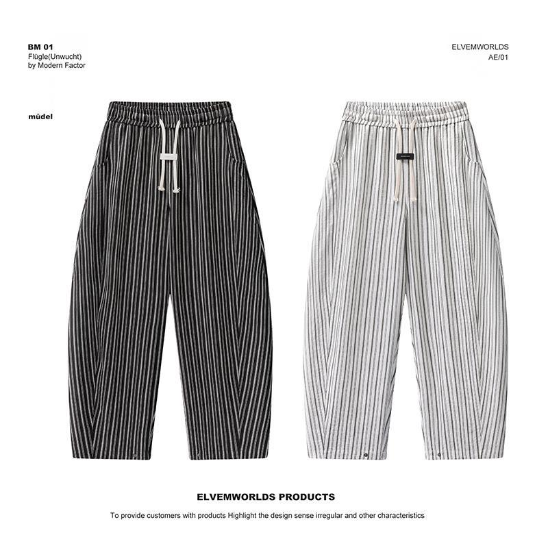 Lightweight and Breathable for Summer! Fashionable and Versatile, Unique Striped Wide-Leg Scimitar-Style Men's Loose Casual Trousers L8616
