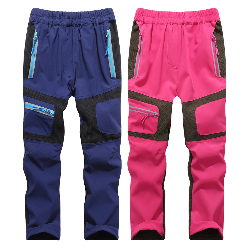 Children's quick-drying pants boys and girls summer sports trousers elastic thin section soft windproof hiking blue